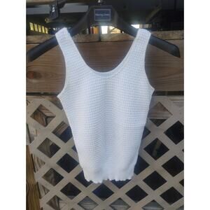 Vintage White Knit Cami Baby Doll Top M Crochet '90s Coquette Cottagecore Soft